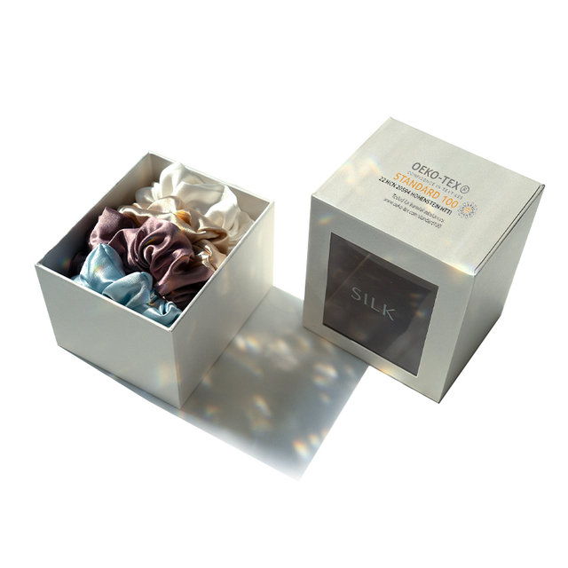 Chouchous en soie surdimensionnés, slim, moyen et grand, cravate pour cheveux, bande élastique, motif personnalisé, avec boîte