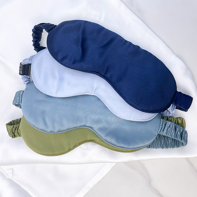 Masque de sommeil en soie de couleur unie avec Logo personnalisé, masque pour les yeux réglable en soie de mûrier Pure à 100% pour les pauses de voyage