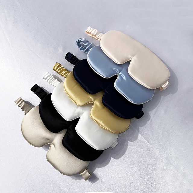 Masque pour les yeux en soie, Logo personnalisé en usine, marque privée, luxe noir, 100% véritable, ensemble de masques pour les yeux en soie de mûrier pour le sommeil